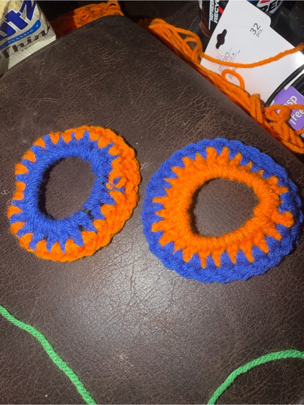 Handmade Kids Crochet Hair Ties - Blue & Orange